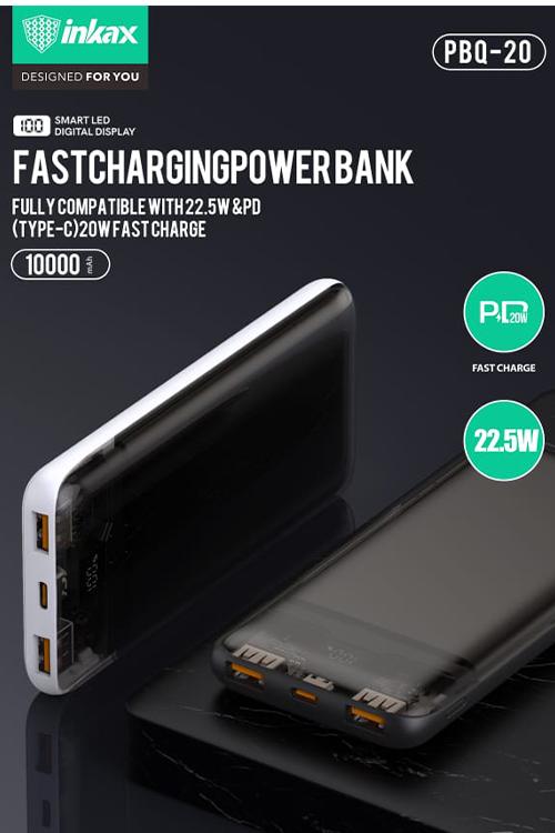 Inkax 10,000 mAh PD QC Fast Charging 22.5W Power Bank PBQ20